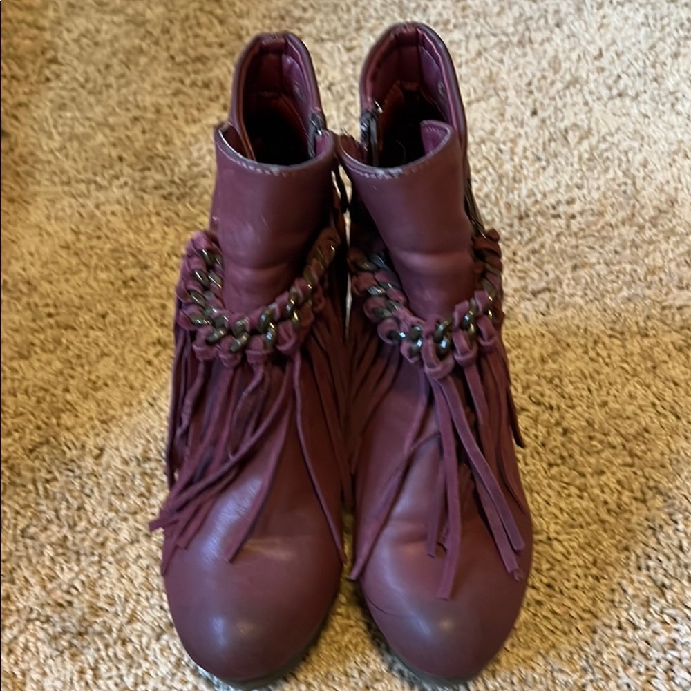 Sbicca Burgundy Fringe Ankle Boots
